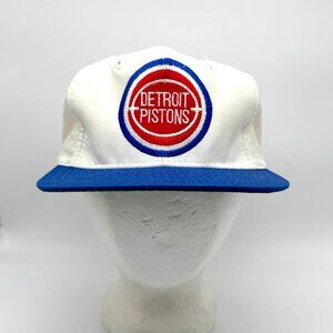 Vintage Detroit Pistons Snapback Adjustable Hat White Blue NBA Basketball Retro